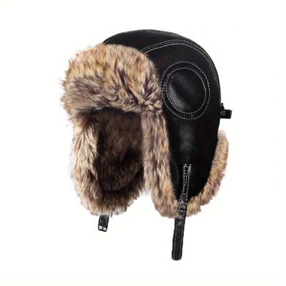 Lightweight Thickened Faux Leather Bomber Hat Catcher Hat Pilot Hat Trappers Hat - Picture 4 of 6